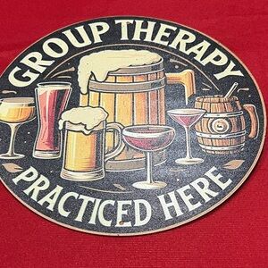 Group Therapy Practiced Here Wall Sign - Brown and Cream